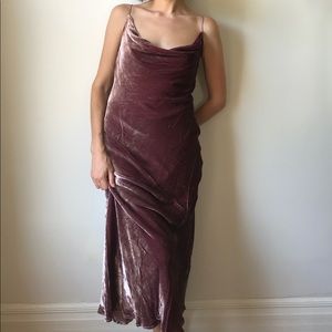 Silk velvet bias cut cowl slip dress